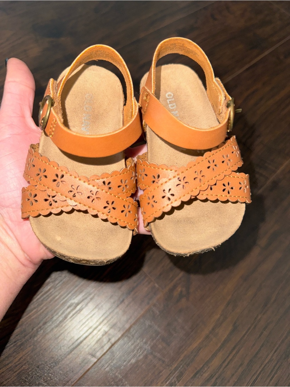 Old Navy Tan Floral Cutout Toddler Sandals 12-18M